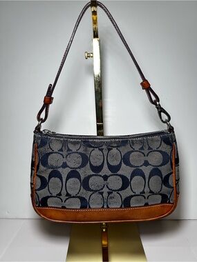 VTG Coach Signature Demi Pouch 6094 Y2K Denim Blue Jacquard Mini Shoulder Bag